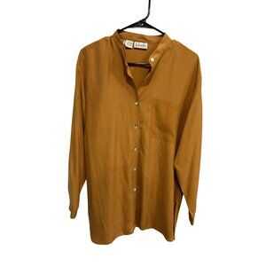 Rafaella Mustard Yellow Silk Button-Up Shirt Long Sleeve Size Large Luxury Chic